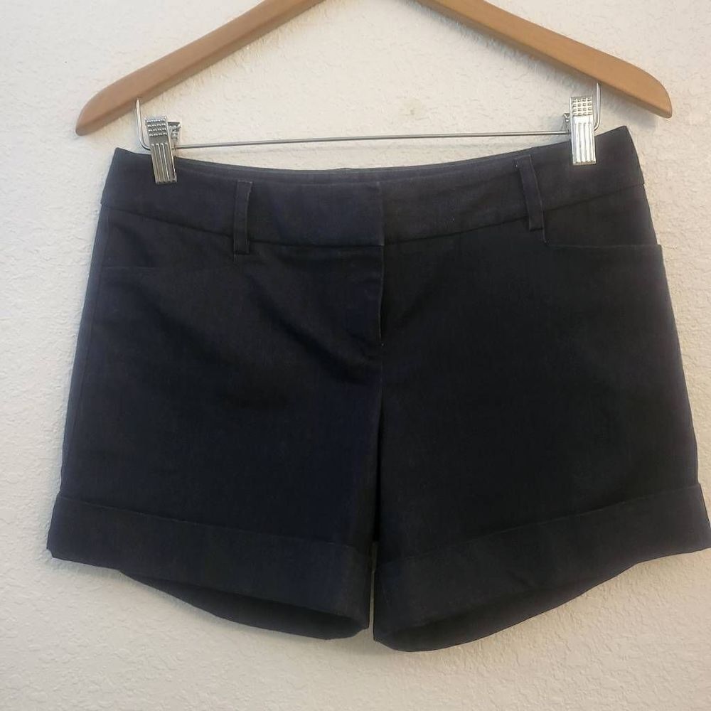 NWOT Express dark blue Denim Stretch cuffed Shorts: preppy Nautical Casual: 28